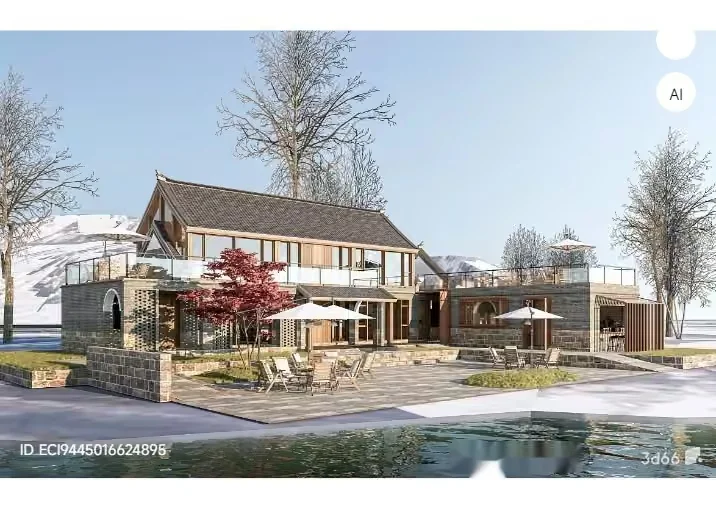 A Large House With A Patio And Pool 3D Model – 15327 – VRAY Render