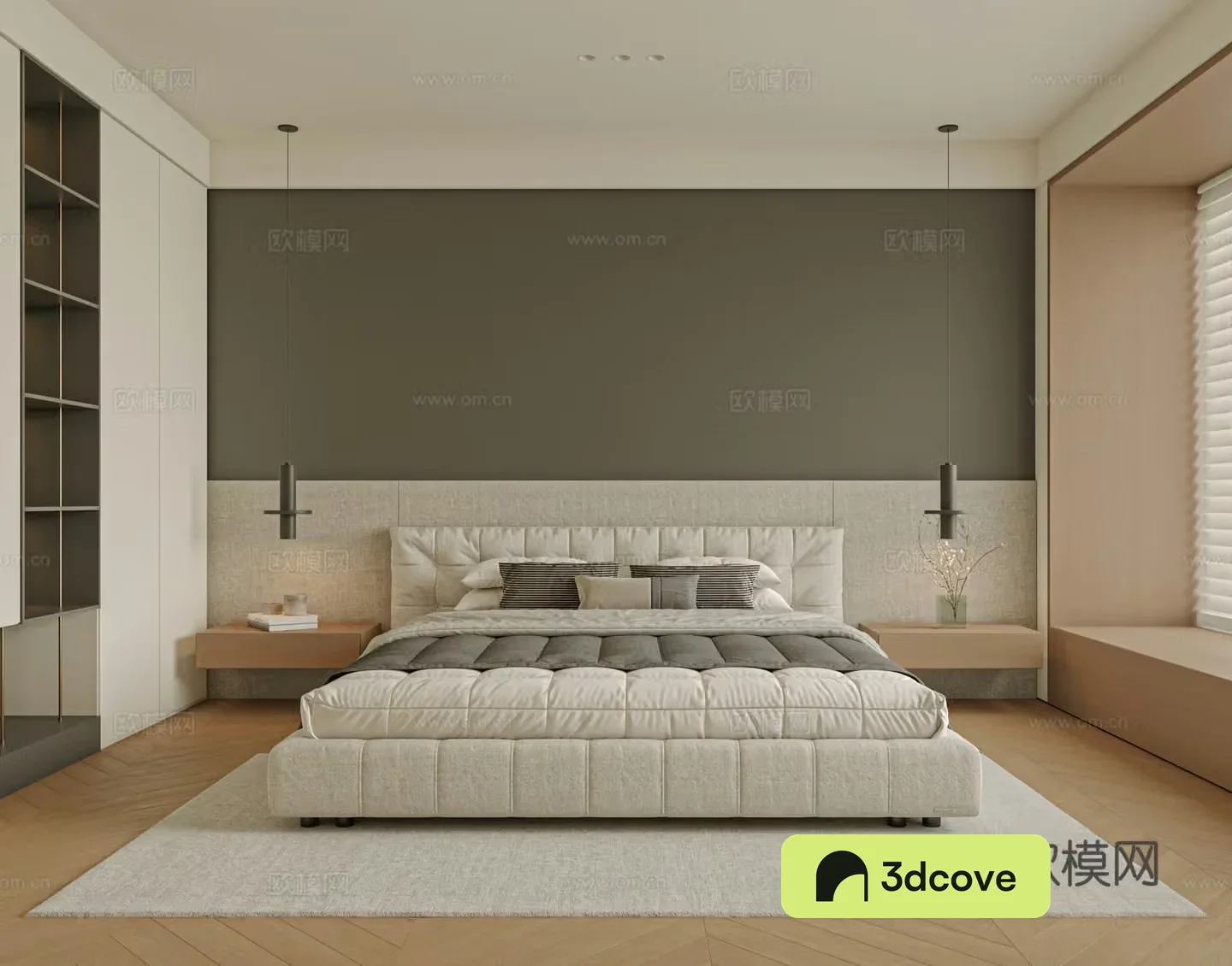 Modern bedroom bed nightstand jewelry