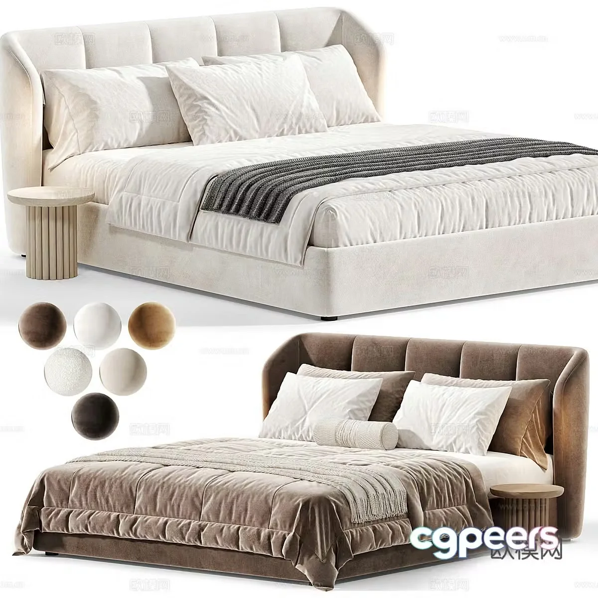 Modern Italian cream style Jill fabric double bed 3d model