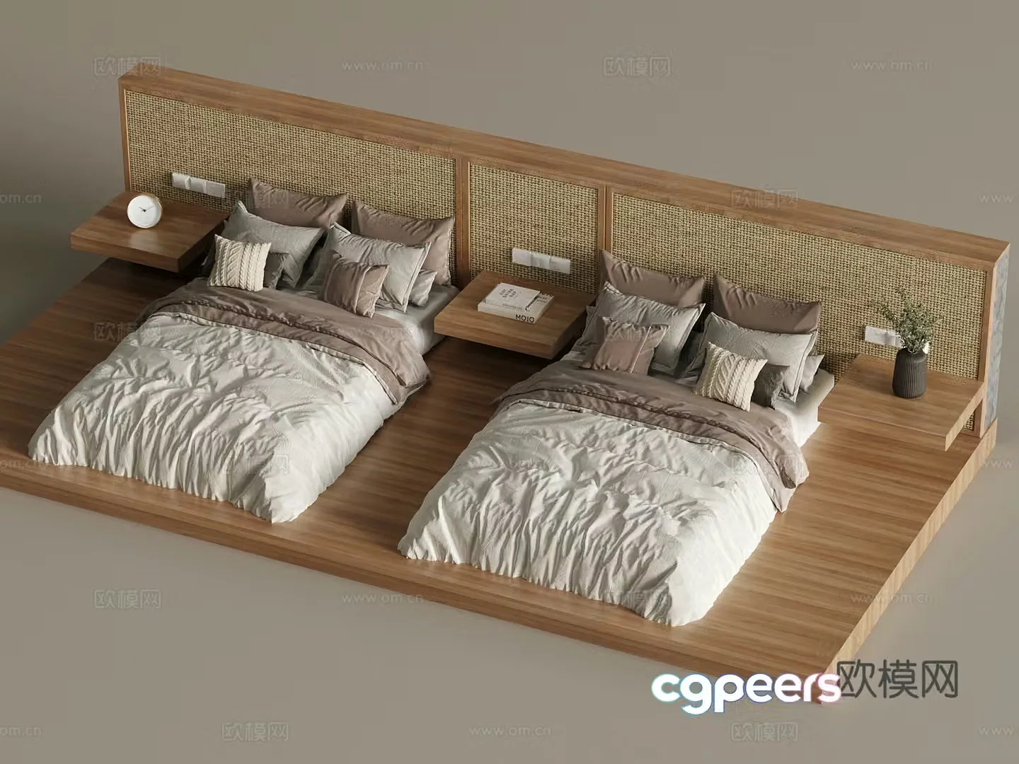 Double bed New Chinese style double bed B&B double bed 3D model
