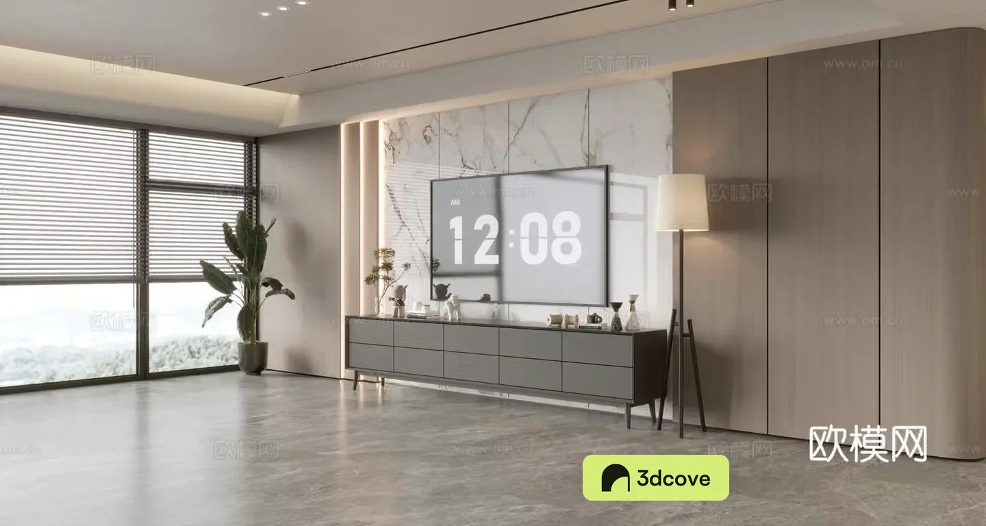 Modern simple living room light luxury TV background wall full wall TV cabinet