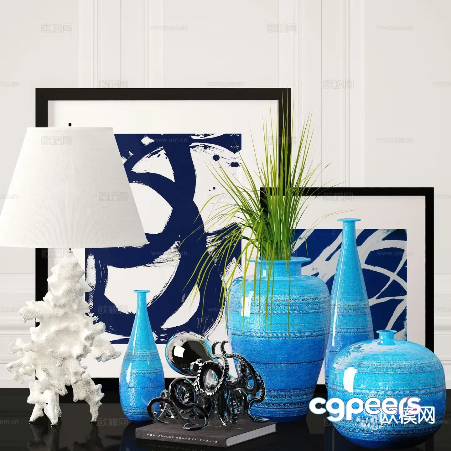 Simple European decorations vase ornaments table lamp 3d model