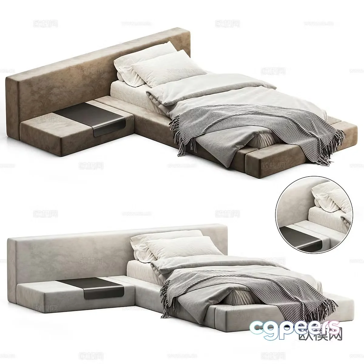 Modern Italian fabric single bed 3D model
