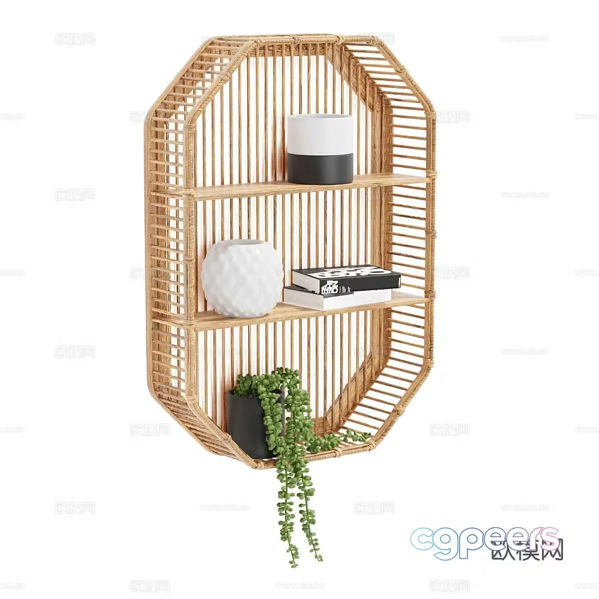 New Chinese style bamboo shelf decoration cabinet 3D model