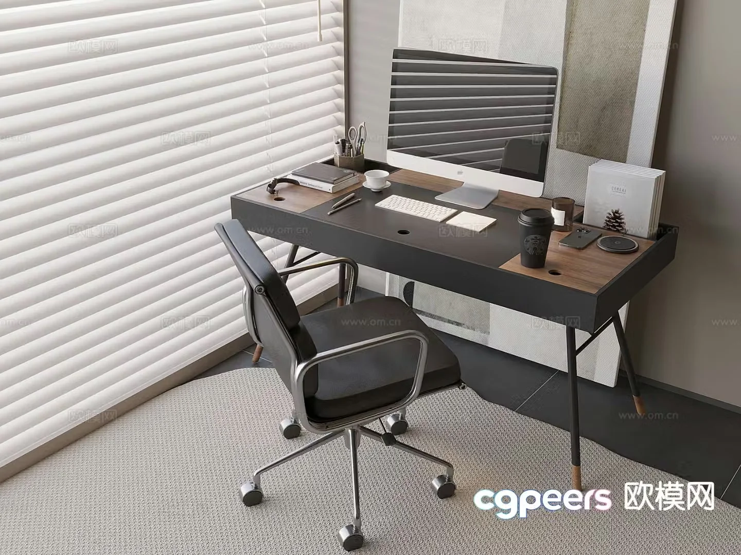 modern desk desk 3d model