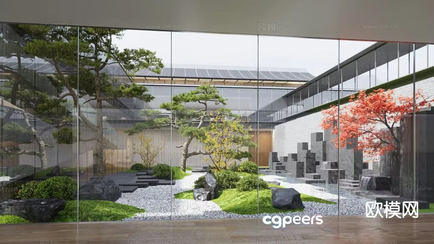 New Chinese Zen courtyard dry landscape 3D model