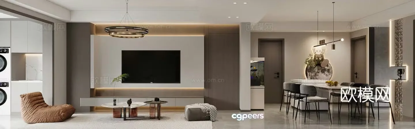 Modern minimalist living restaurant 3d model