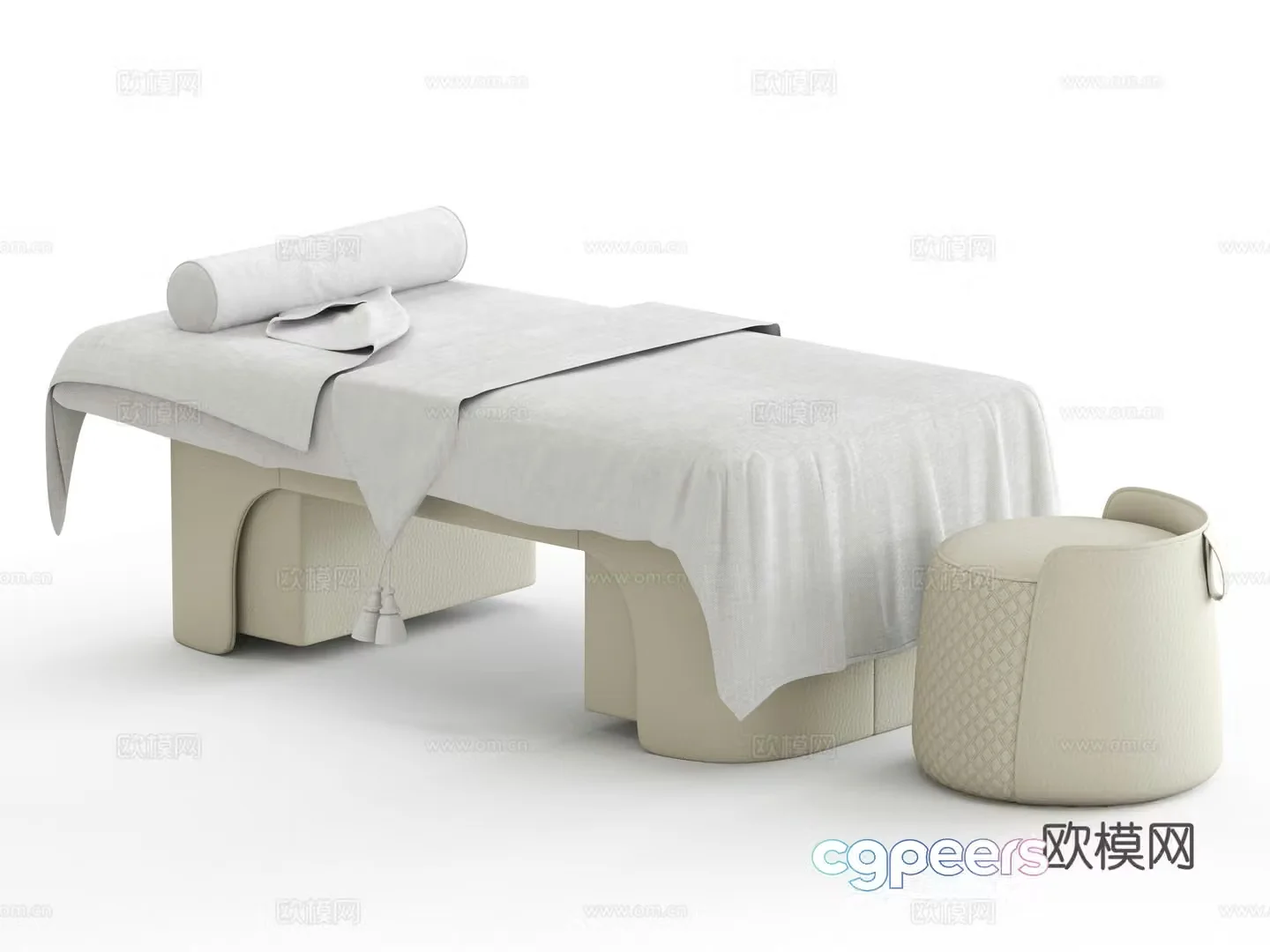 Cream SPA Massage Bed 3D Model