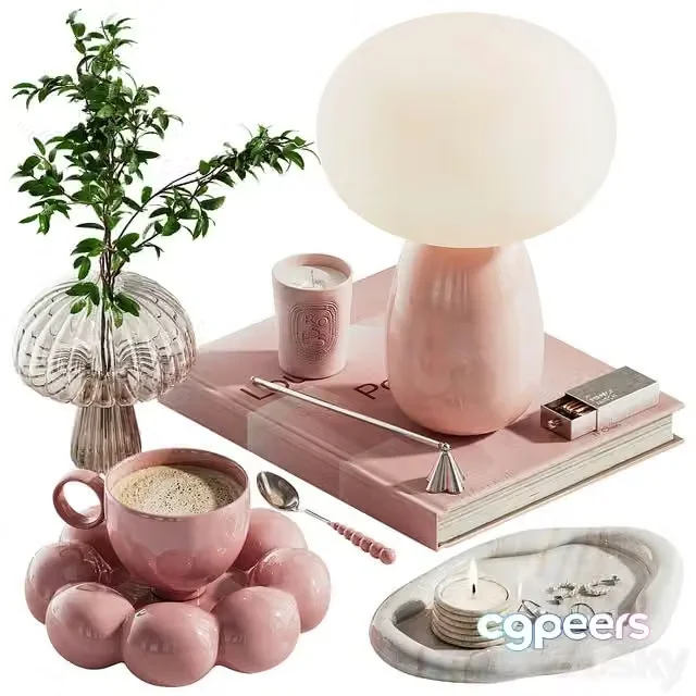 3ds Max Free – Decorative set ch2 in two colours, Pink Beige, coffee, candles