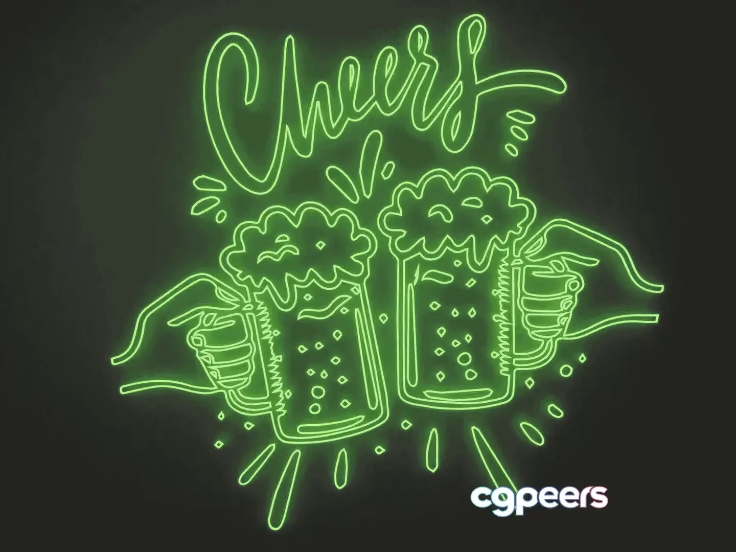A Neon Sign Featuring Two Beer Mugs 3D Model – 18172 – VRAY Render