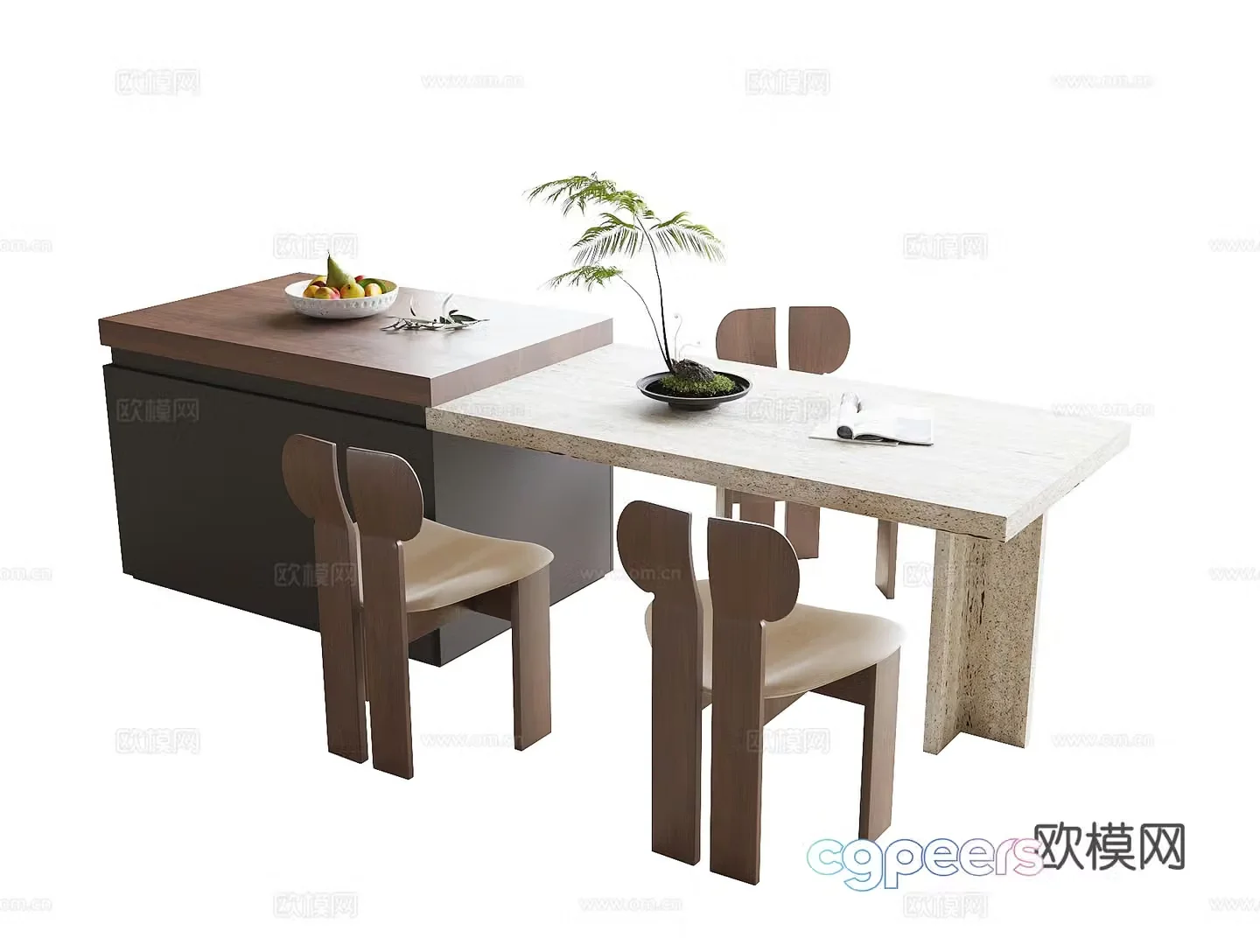 Modern dining table and chairs island 3d model