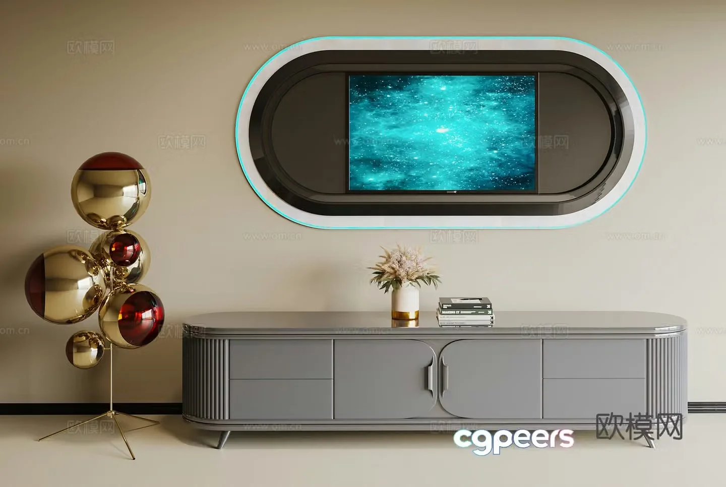 Light luxury style decoration cabinet side cabinet TV cabinet TV floor lamp 3D model