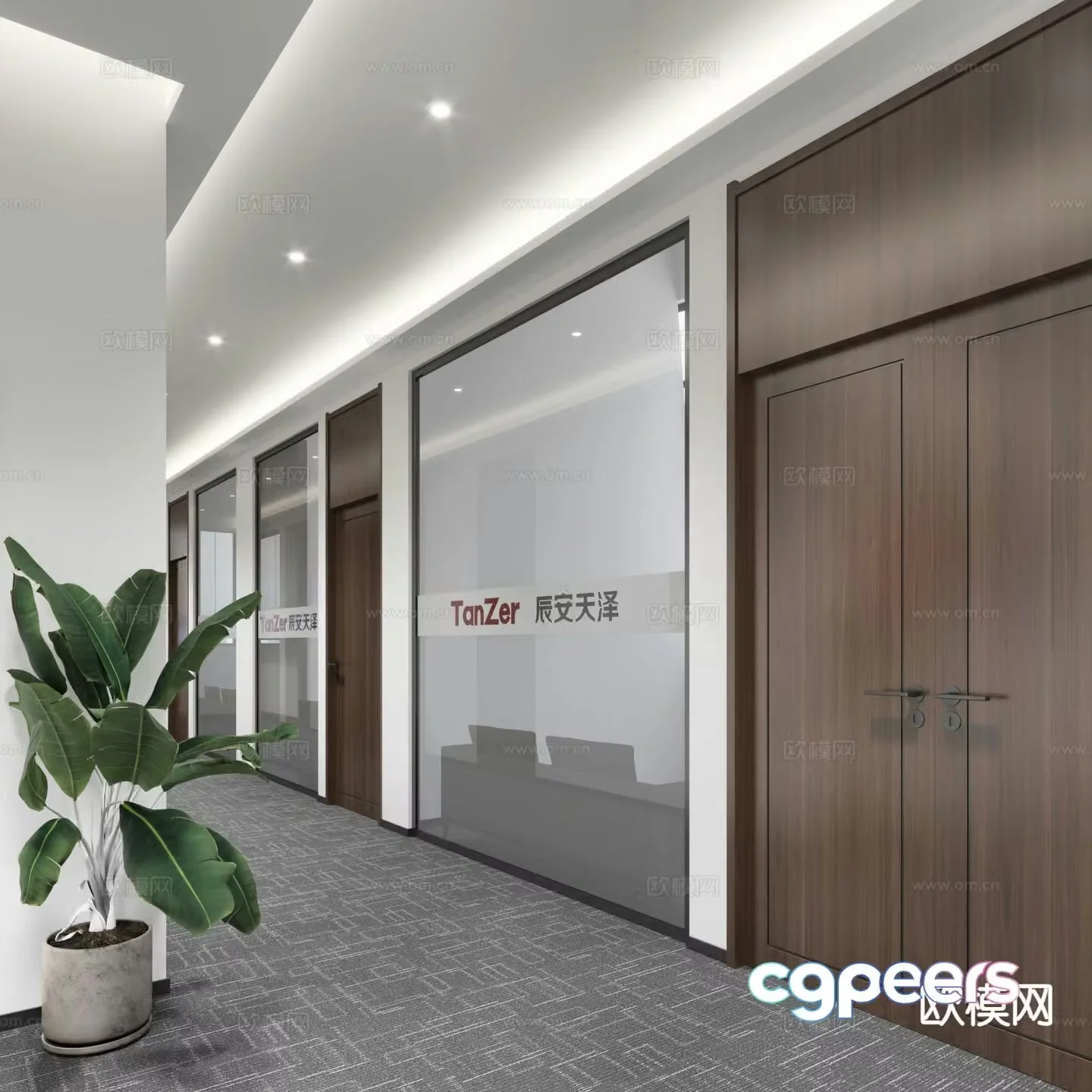 Modern office corridor aisle 3d model