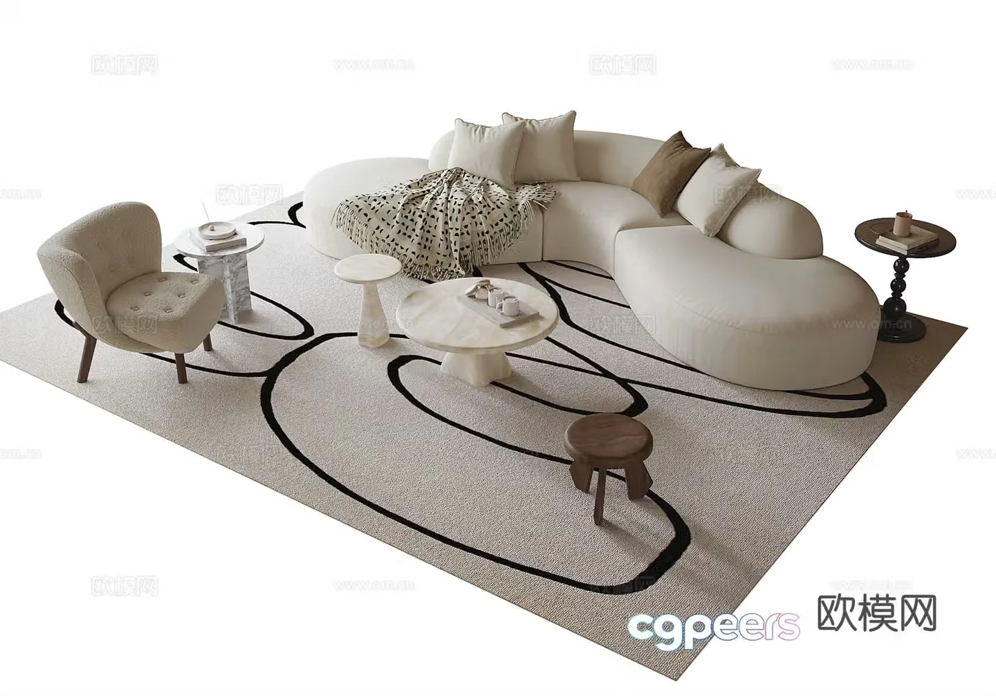 Cream style modular sofa 3d model