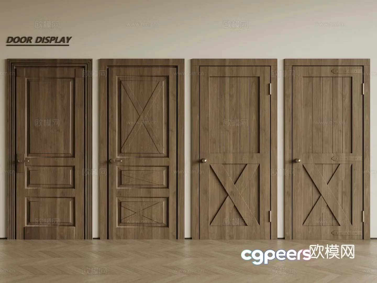 Modern industrial single-opening door wooden door swing door single-opening door combination 3D model