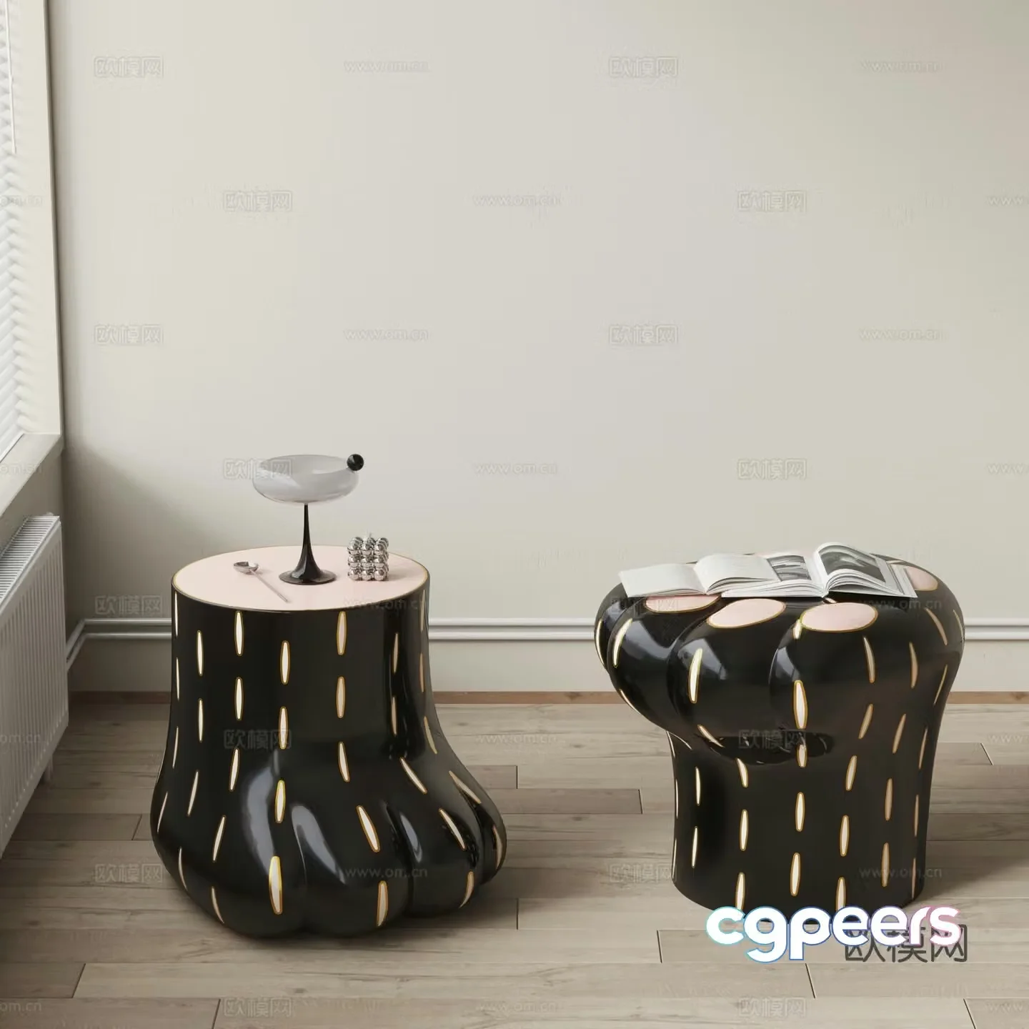 Cat’s paw side table corner table round table 3D model