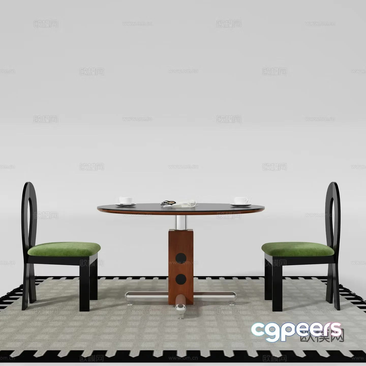 Medium style round dining table and chair 3D model
