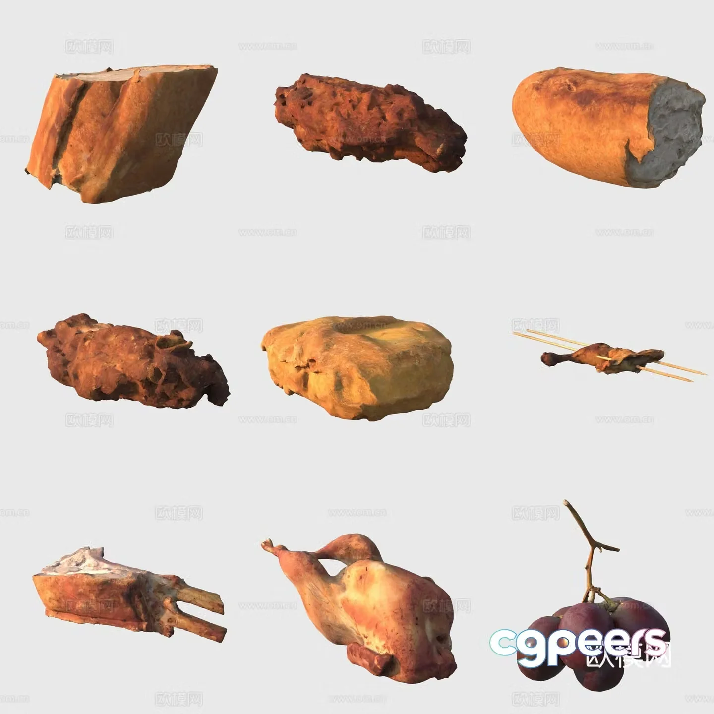 Food sausage sausage sausage bacon chicken legs roast chicken grape 3d model