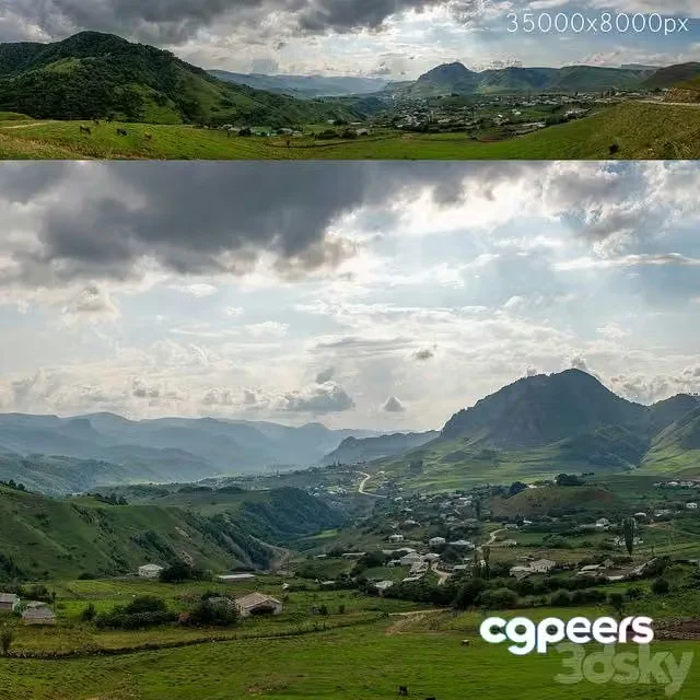 3ds Max Free – Mountain village. Panorama 35k