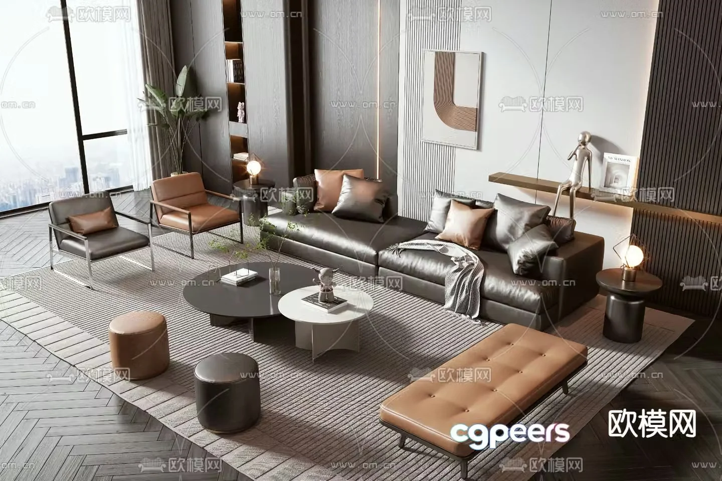 Modern modular sofa leather sofa 3d model