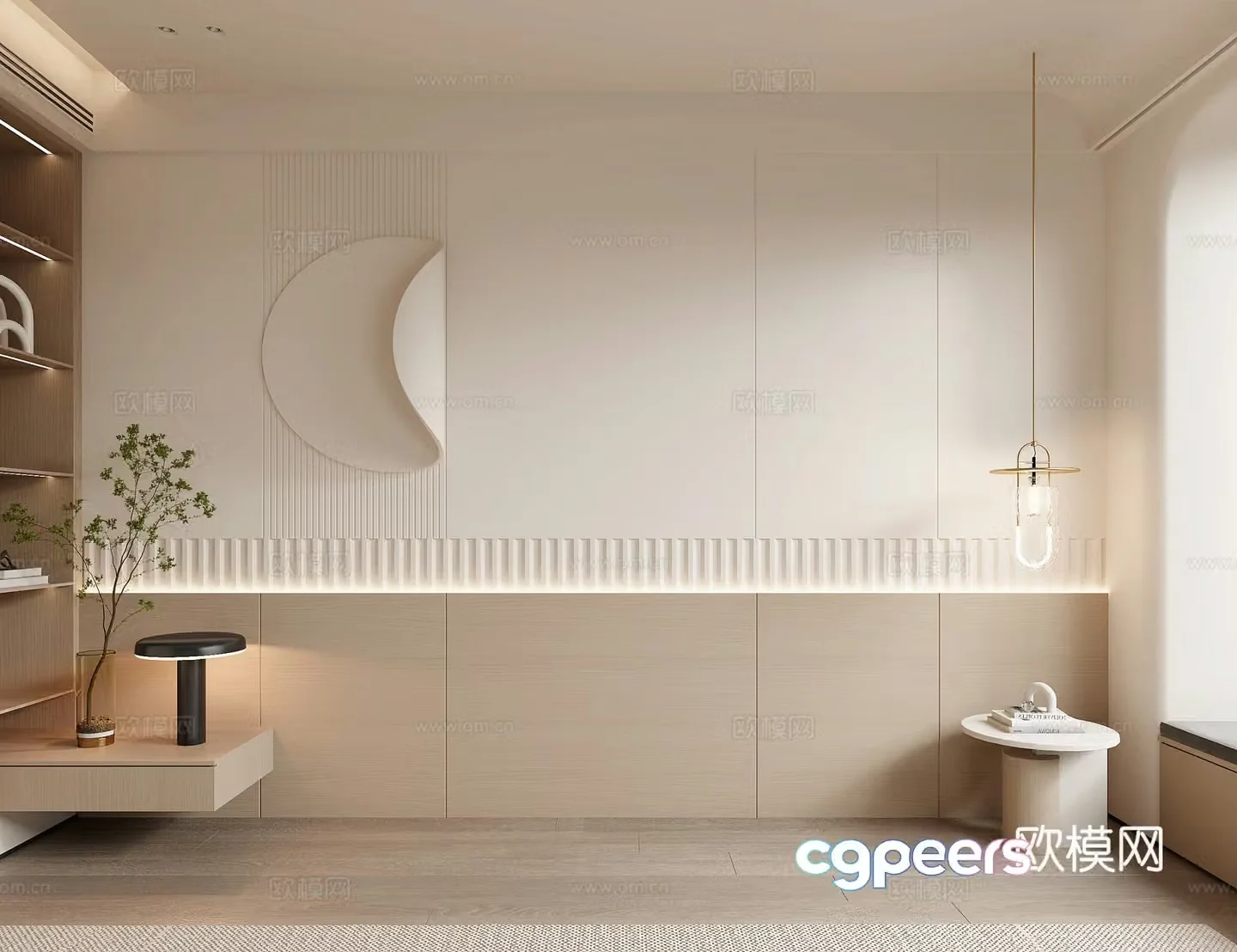 Modern creamy bedside head background wall 3d model