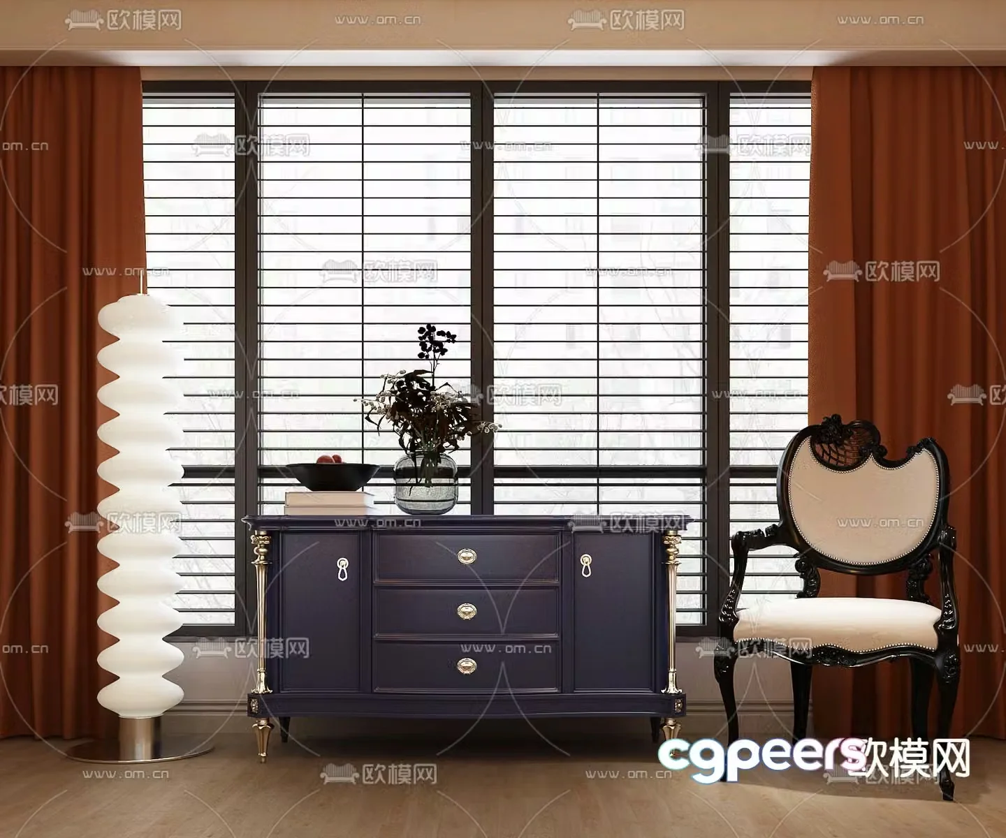 Simple European side cabinet chest of drawers 3D model