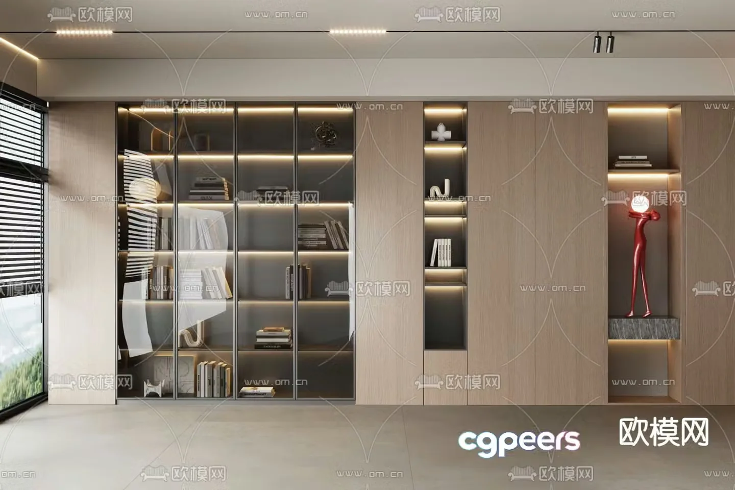 Modern bookcase display cabinet whole wall 3d model