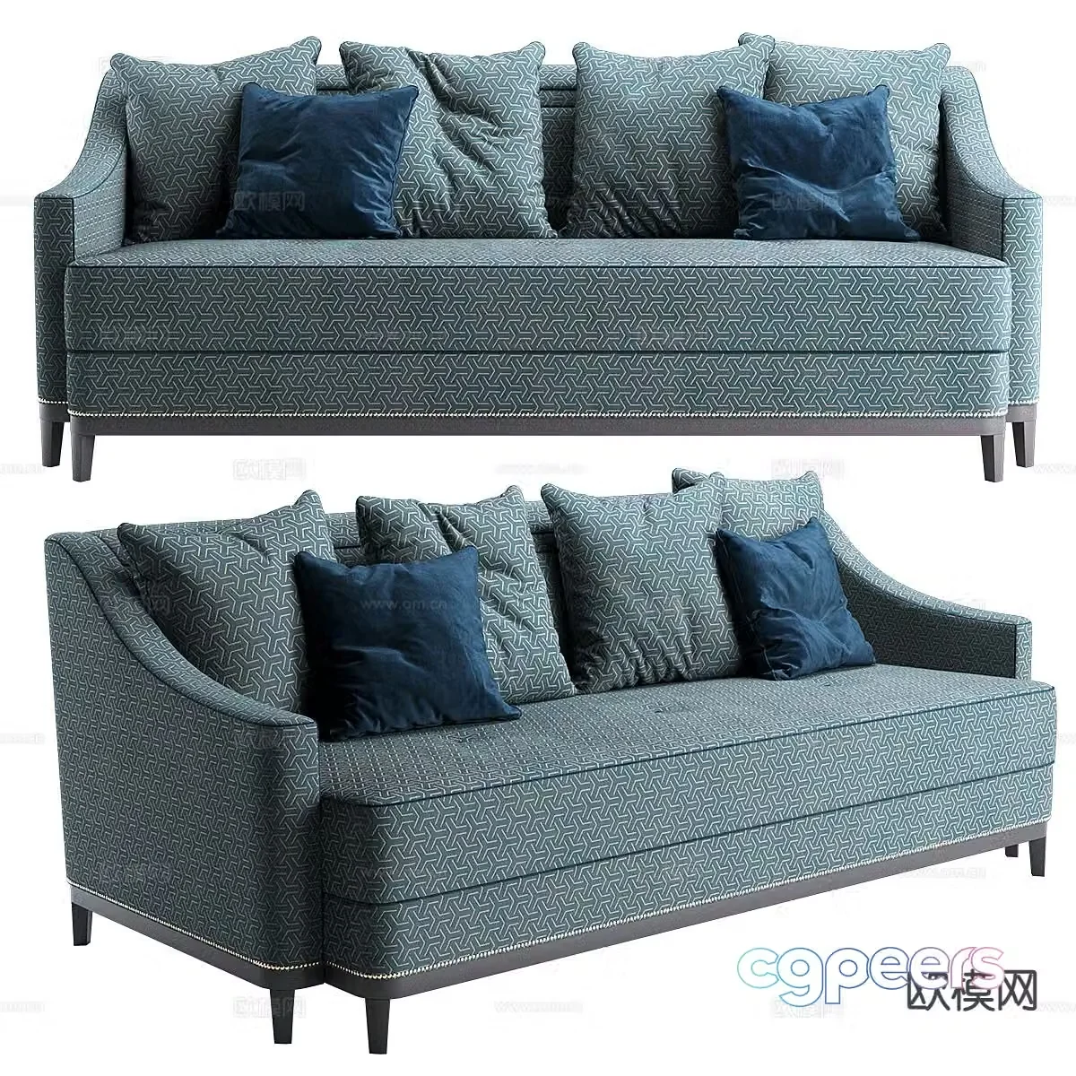 American three-seat sofa 3d model