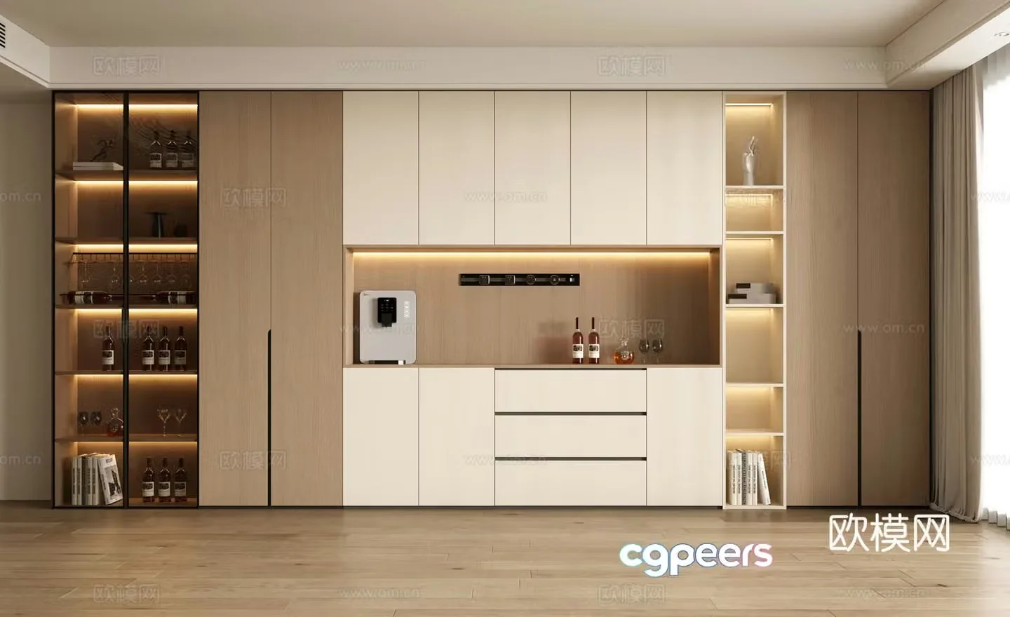 Modern cream style wine cabinet medieval style wine cabinet sideboard movable track socket ornament 3D model