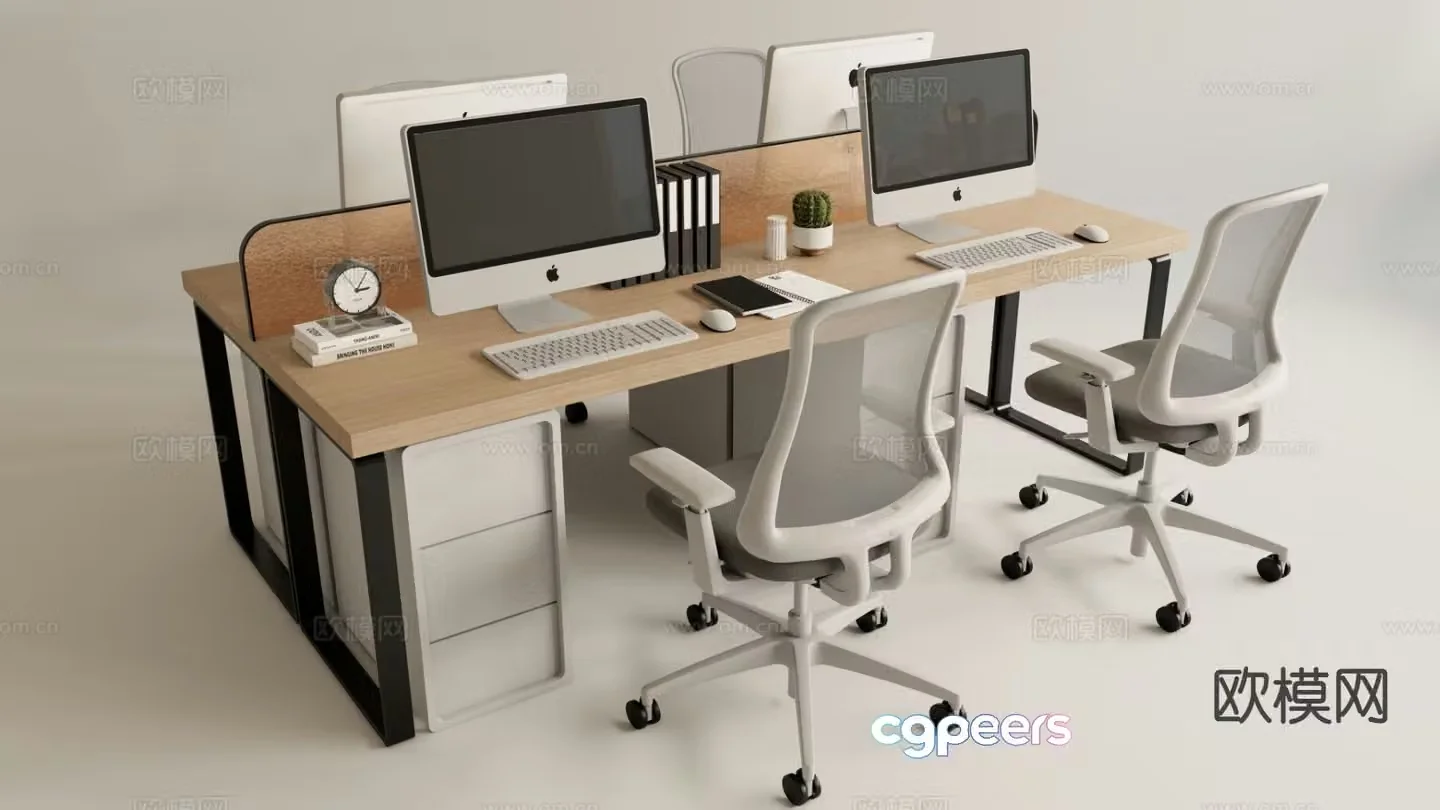 Office desk and chair work station screen card position 3d model