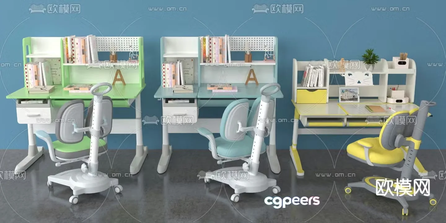 Children’s study desk and chair 3d model