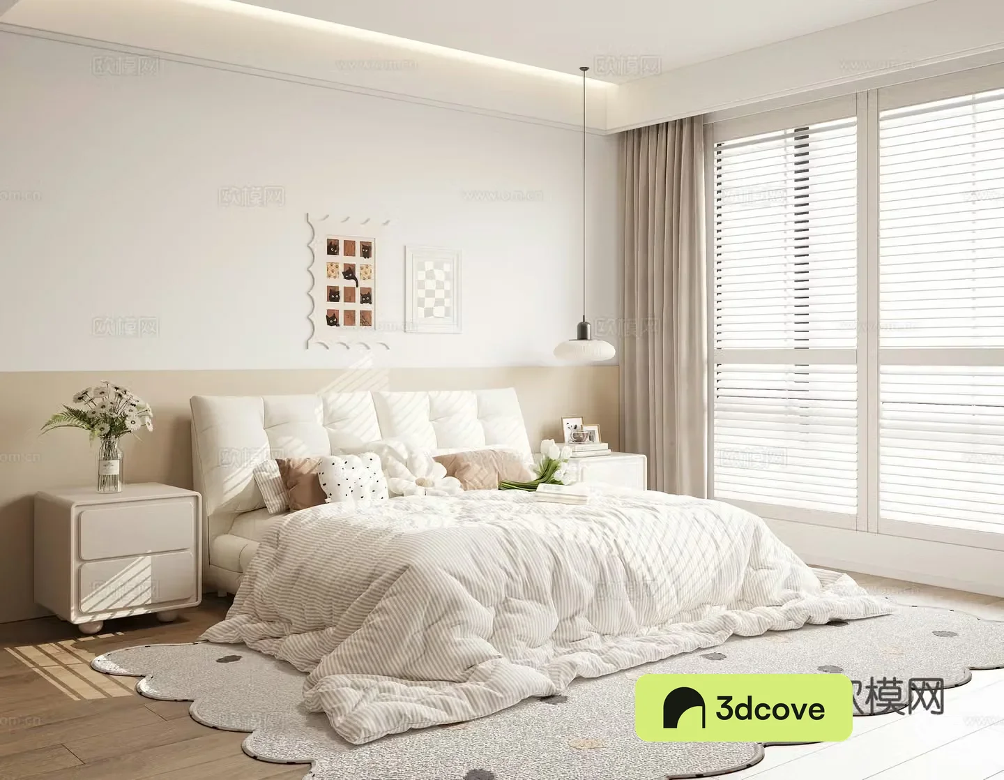 Creamy Bedroom Double Bed