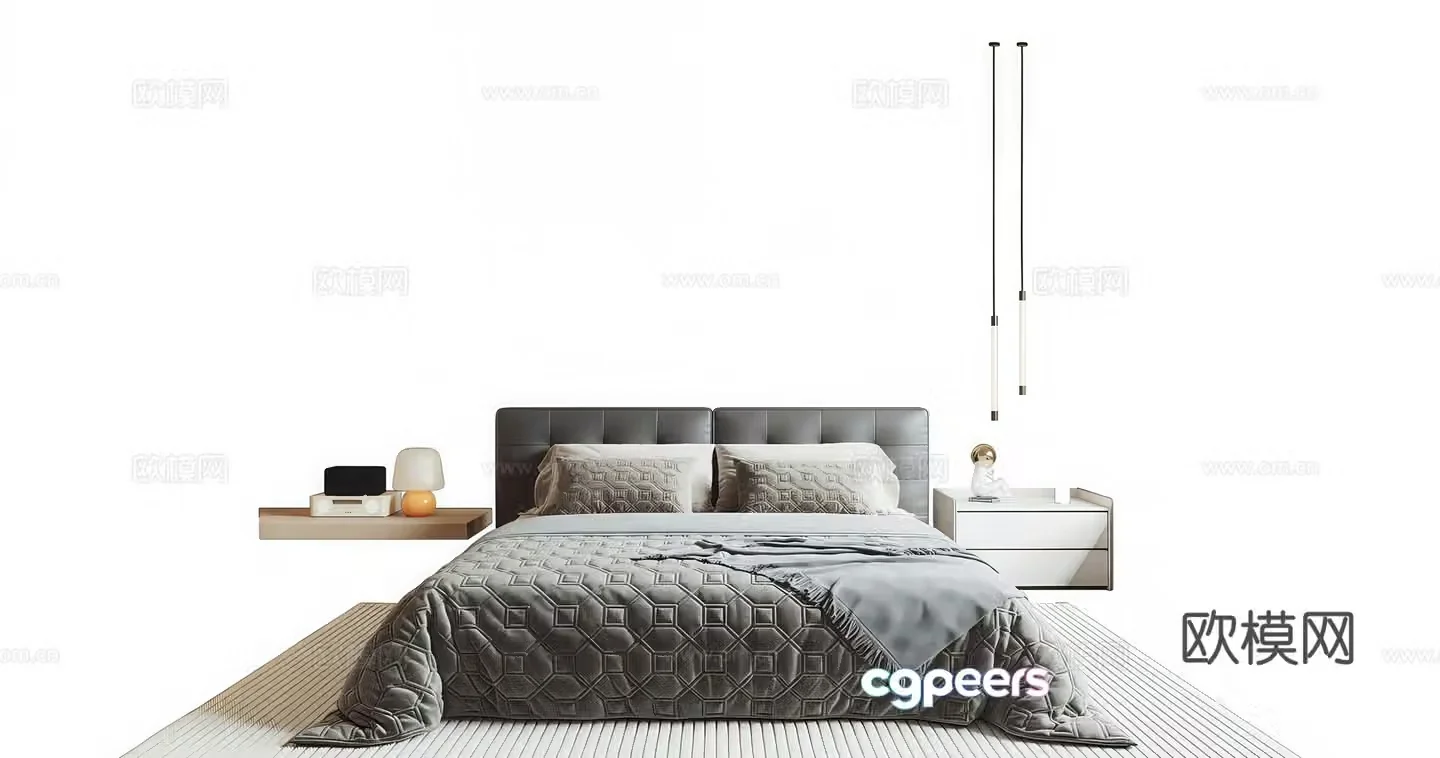 Modern Italian black double bed 3d model