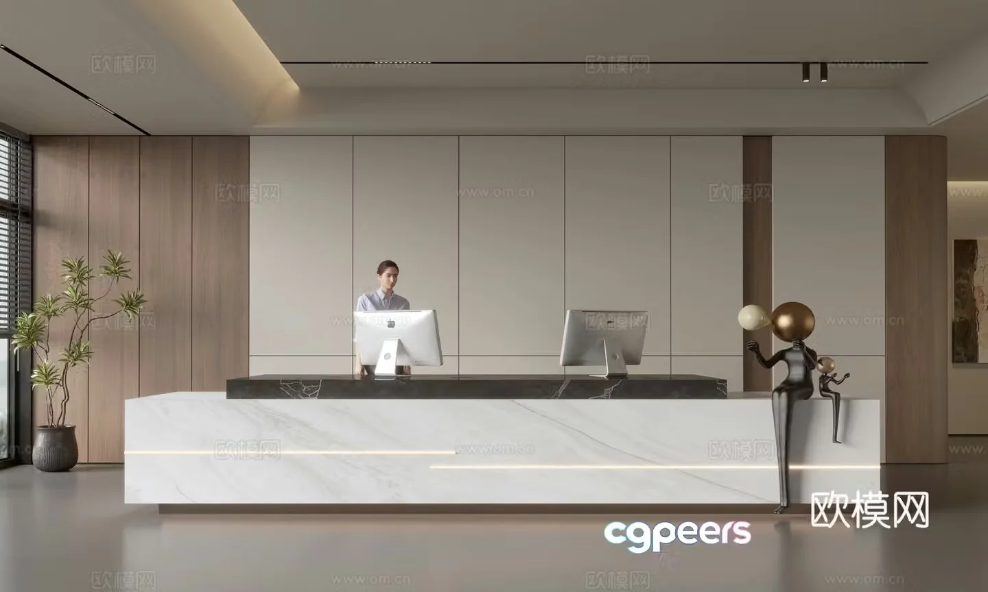 Modern company front desk reception area bar reception desk service desk company front desk background 3D model