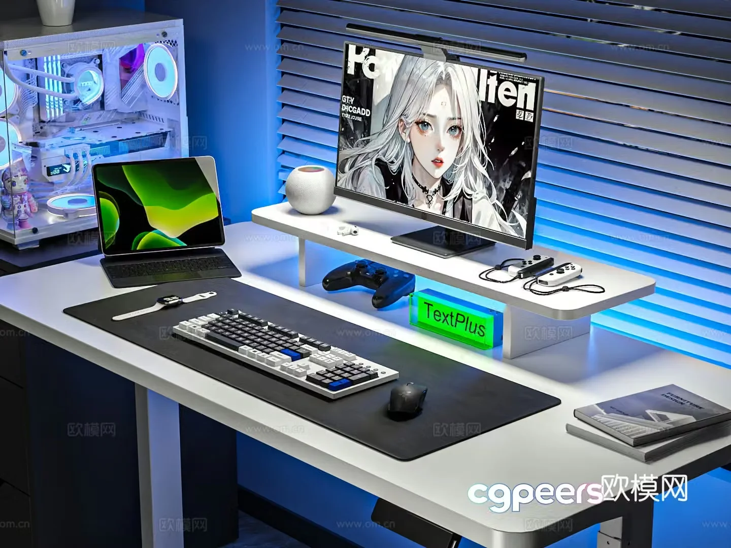 Modern computer device mouse keyboard display 3D model