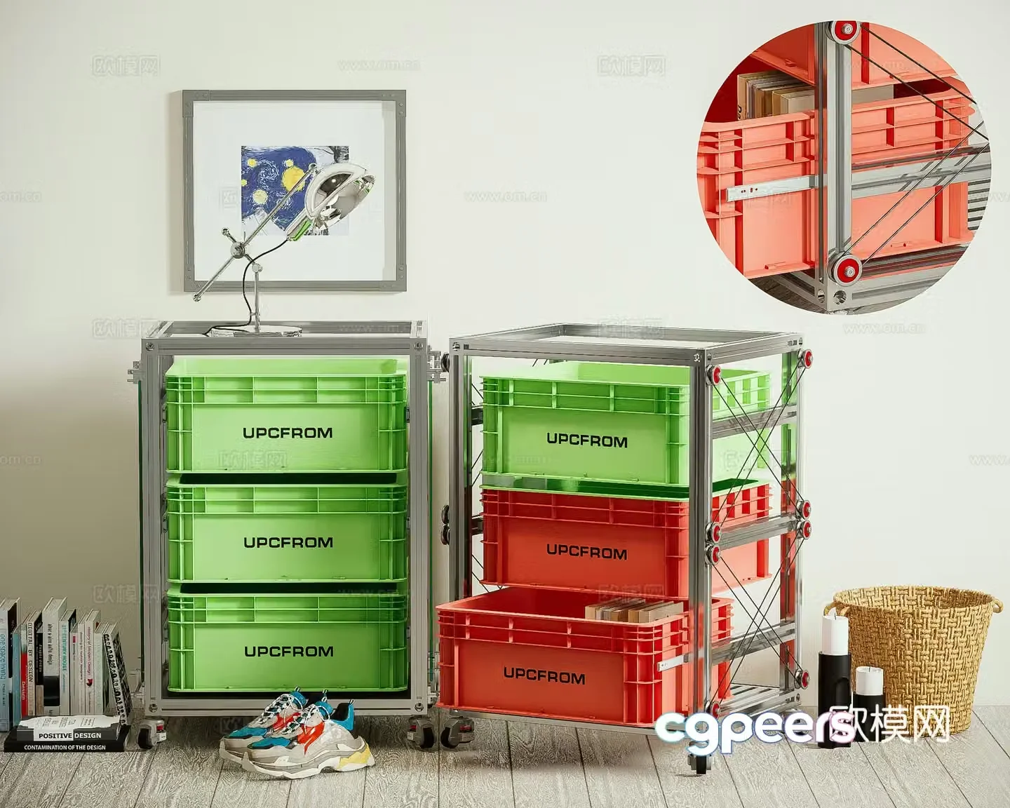 Modern Bauhaus Storage Cabinet Aluminum Profile DIY Side Cabinet Medium Style Storage Shelf 3D Model