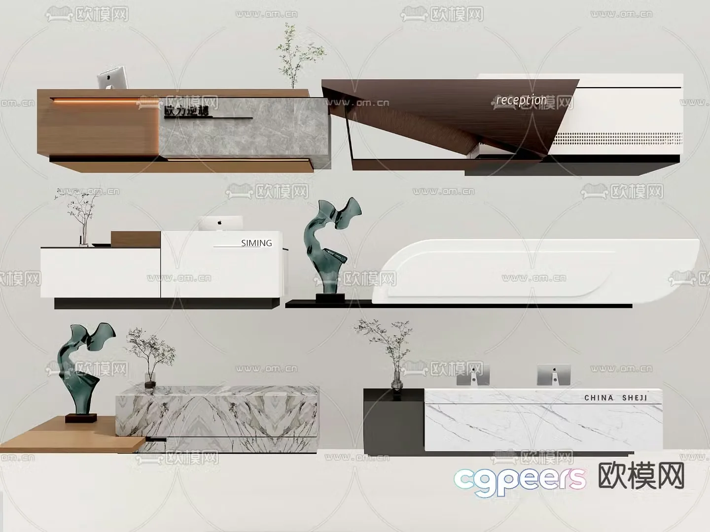 Reception desk company bar information desk front desk 3d model