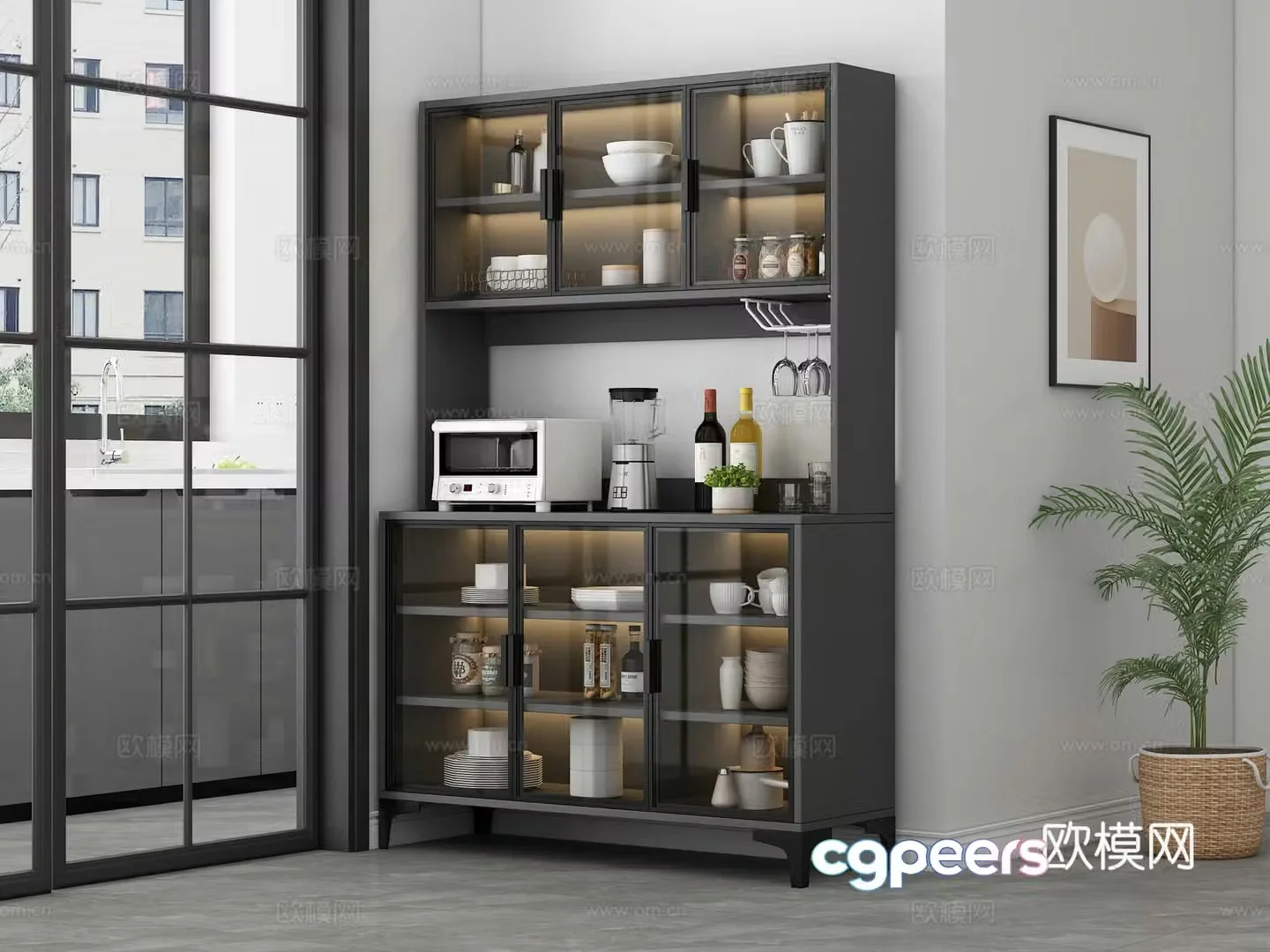 Sideboard Kitchen Shelf Kitchen Supplies Dish 3D Model