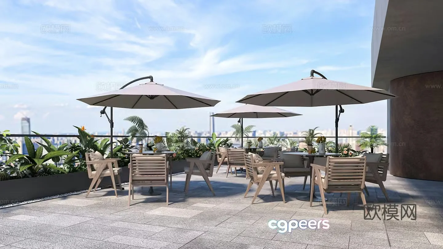 Modern balcony terrace roof garden 3d model