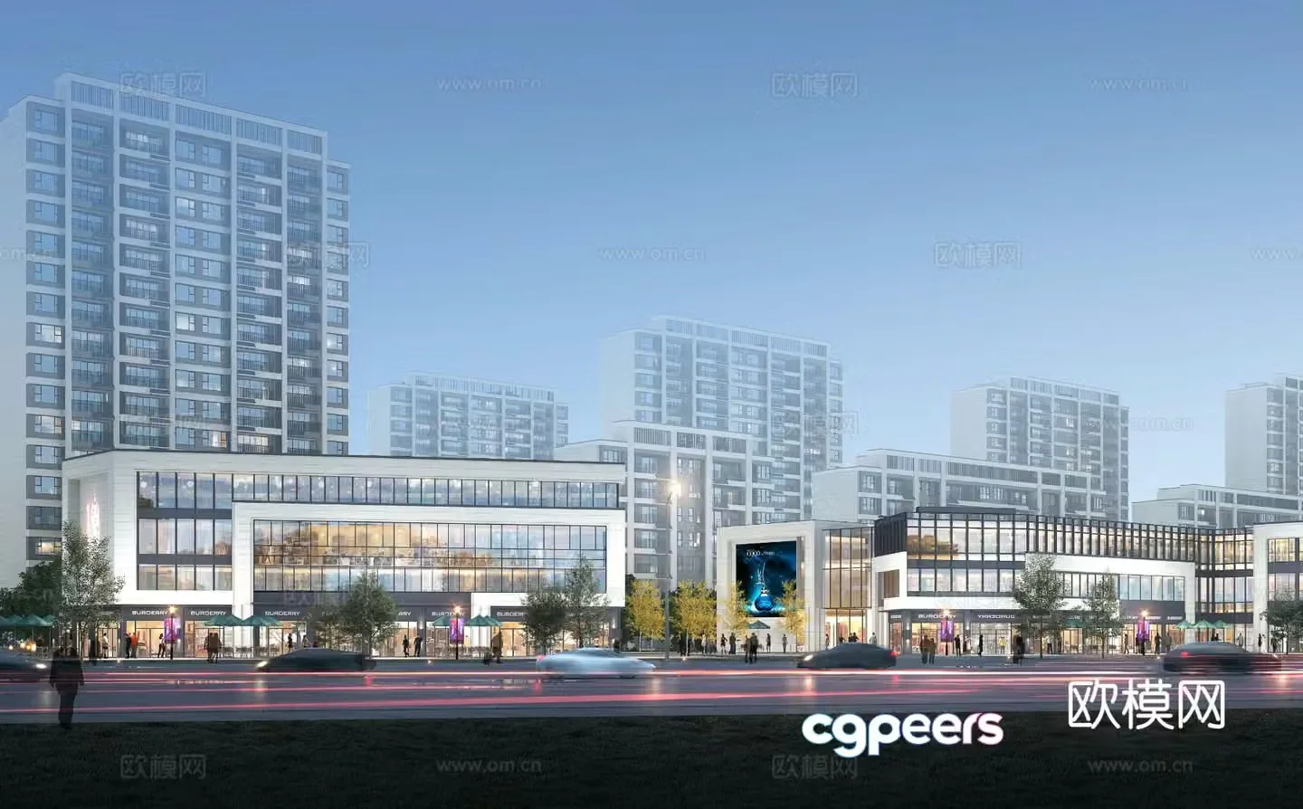3D model of commercial streets along the street