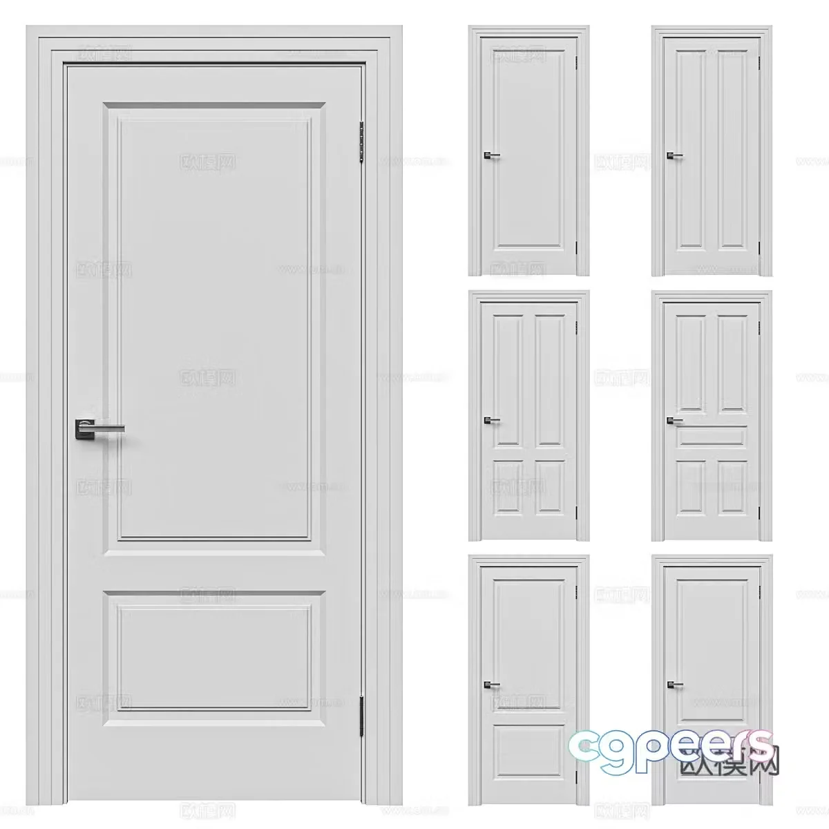 Modern white entrance door set door 3d model
