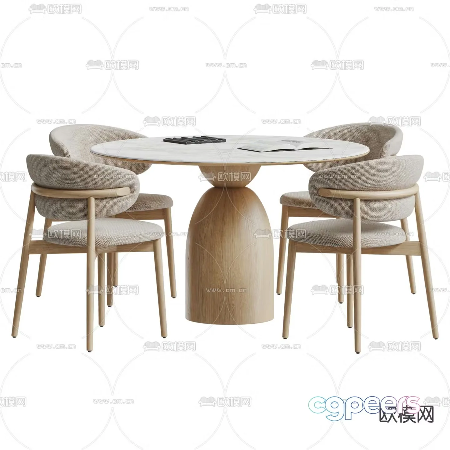 Cream style dining table and chairs 3d model