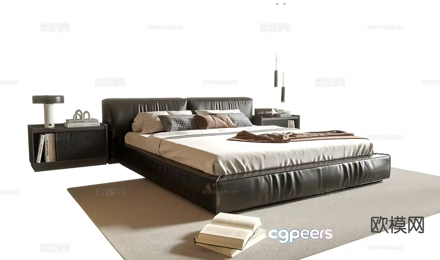 Modern leather double bed 3d model