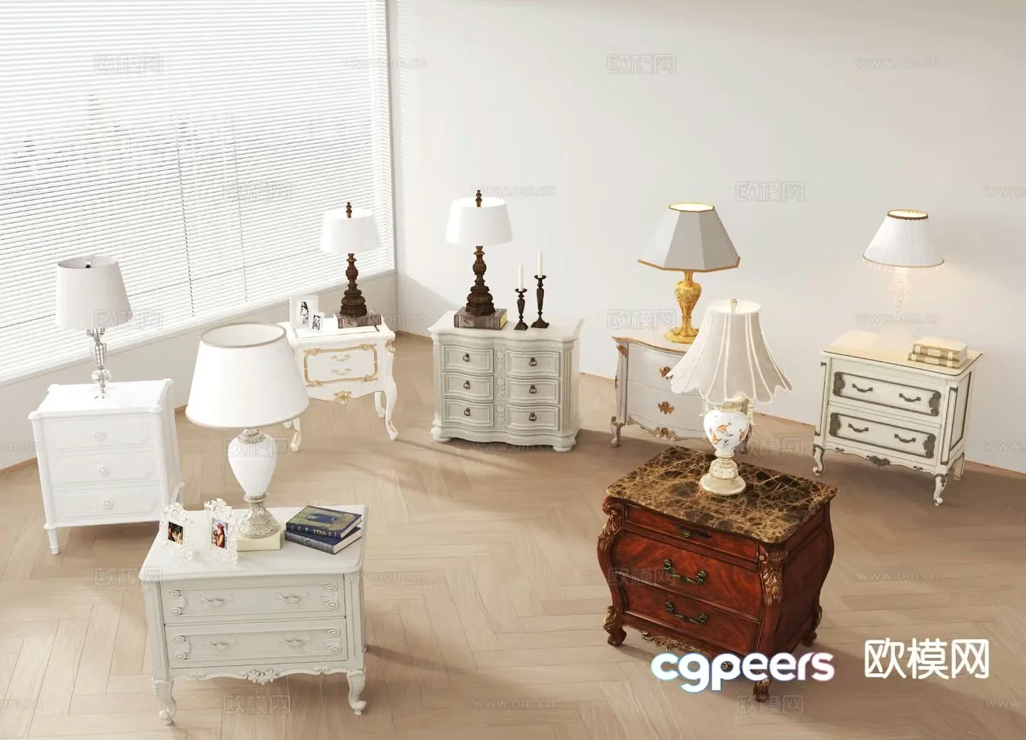 European style bedside table 3d model