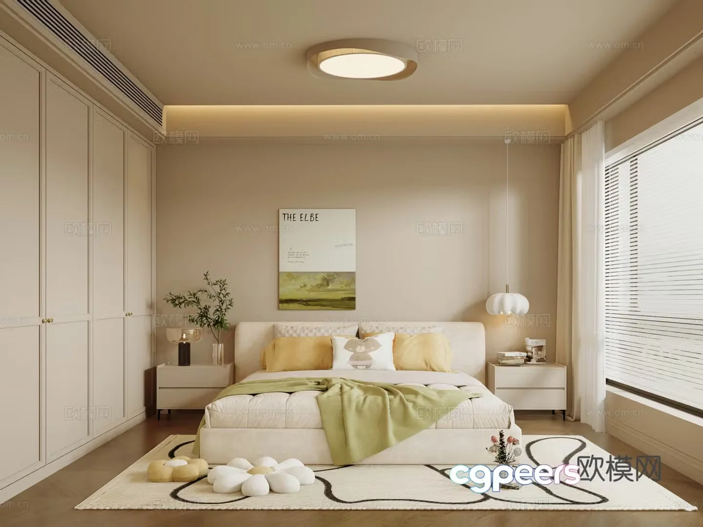 Modern home bedroom master bedroom bay window bedroom 3d model