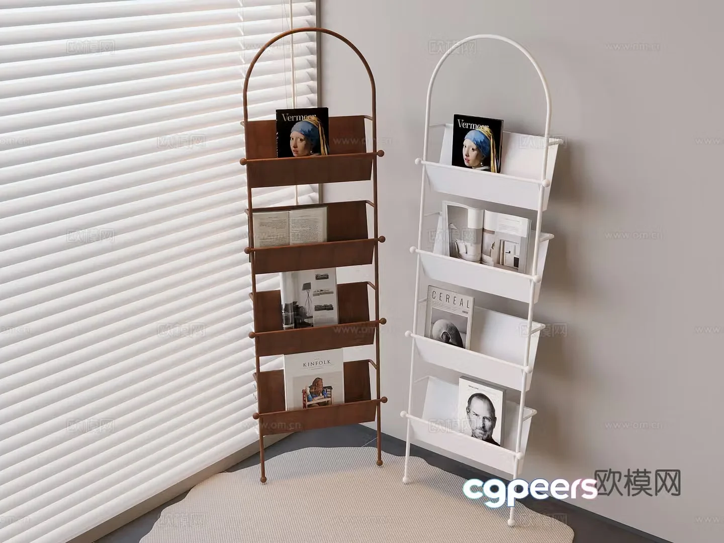Middle-aged style floor-standing bookshelf Cream magazine newspaper shelf 3D model
