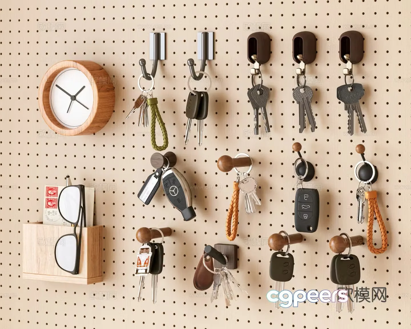 Modern keychain key hook hole board key pendant wall decoration pendant Mercedes-Benz car key 3D model