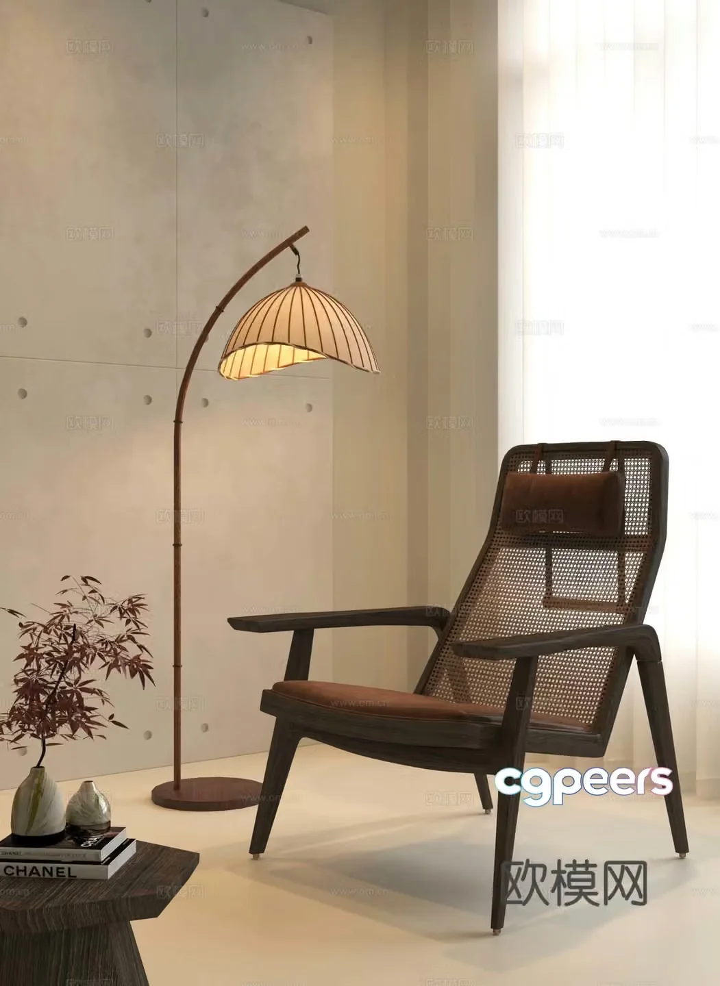 Medium style recliner single chair floor lamp 3d model