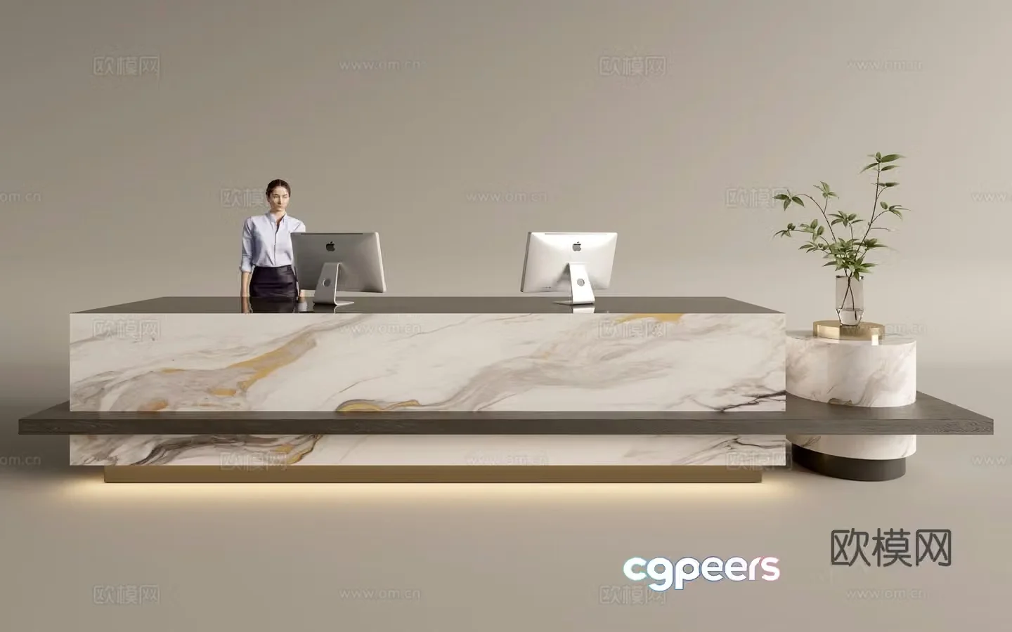 Modern company front desk reception area bar reception desk service desk 3d model