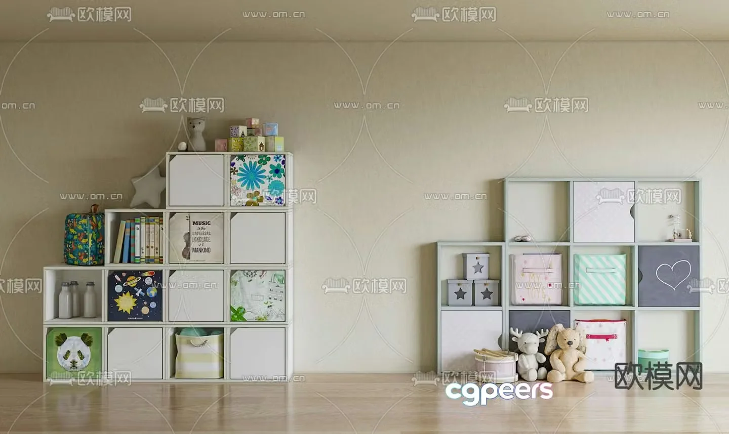 Modern cream style children’s storage cabinet 3D model
